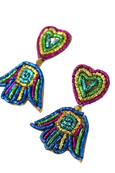 Rainbow Hamsa Hand Beaded Earrings Earrings My Doris