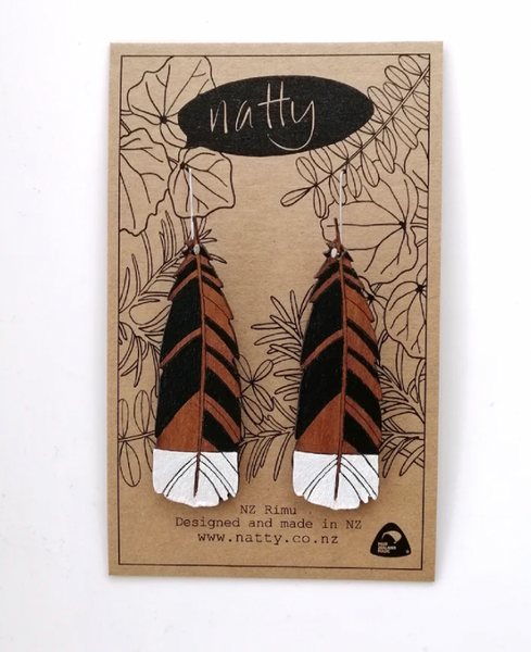 Large hanging Huia feather Rimu earrings Earrings Natty