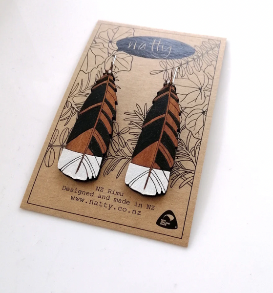 Large hanging Huia feather Rimu earrings Earrings Natty