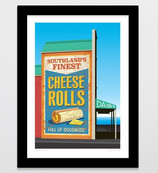 Cheese Rolls A4 Art Print Art Print Glenn Jones Art Black Frame