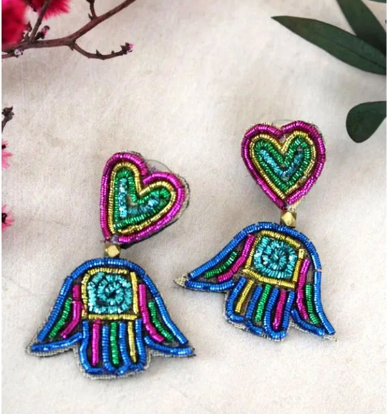Rainbow Hamsa Hand Beaded Earrings Earrings My Doris
