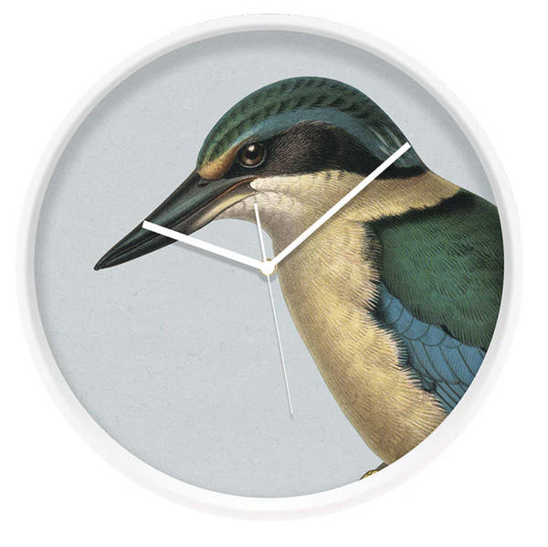 Hushed Blue Kingfisher Frame Clock Clock 100% NZ White Frame