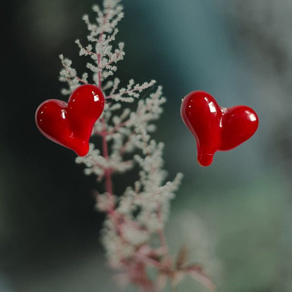 Love Heart Glass Studs Jewellery Wearing Glass