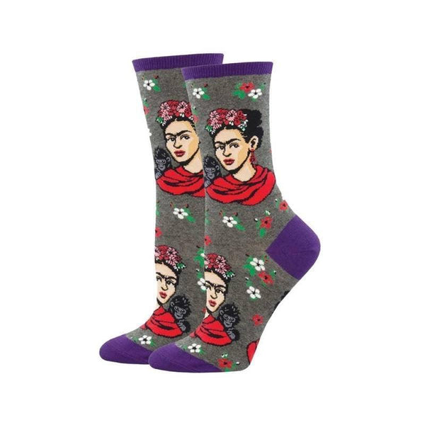 Frida Kahlo Portrait Women's Socks Socks Socksmith Heather Grey