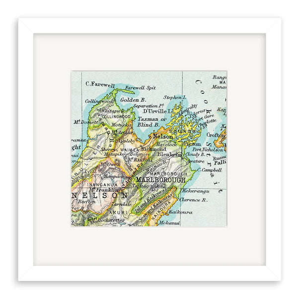 Nelson - Vintage Map Print Art Print 100% NZ Framed