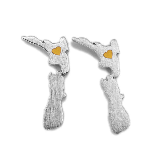New Zealand Map Studs in Rose Gold or Silver Earrings Little Taonga Silver