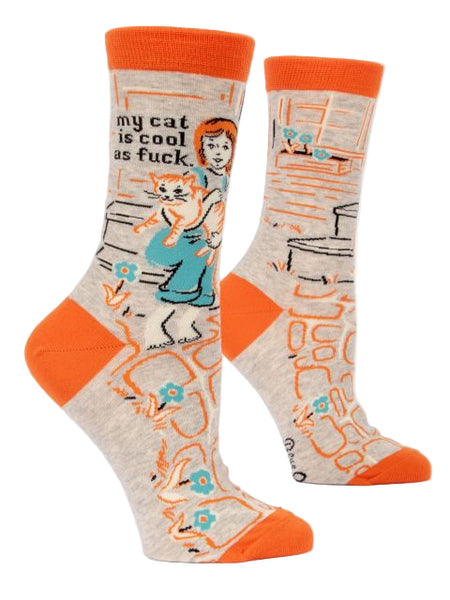 My Cat is Cool as Fuck Crew Socks Socks BlueQ