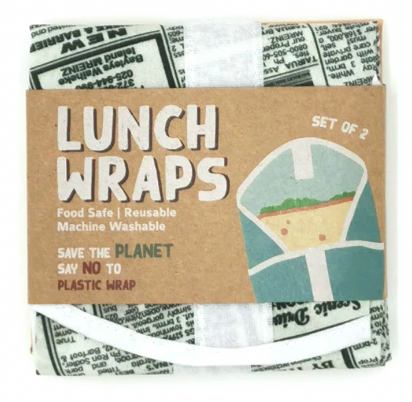 Lunch Wraps - Retro Newsprint Food Wraps 100% NZ