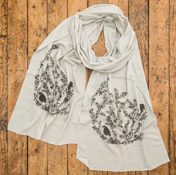 Merino Scarf - Mānuka, Miromiro & Tītipounamu Cream Scarf Plum Billy