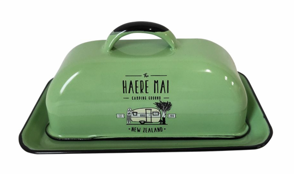 Haere Mai Enamel Butter Dish Butter Dish Moana Road Green