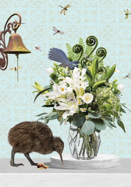 Kiwi And Her Fantail - Sue Skellern - Art Print + Matting Art Print Sue Skellern