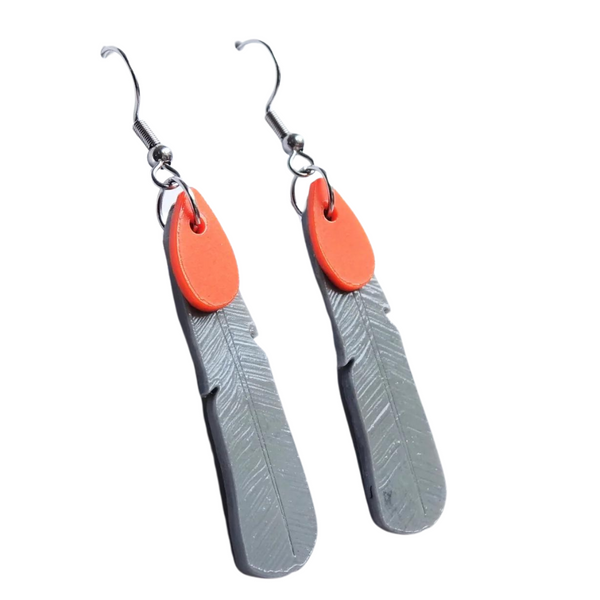 Kokako Feather Earrings Earrings Clever Green South Island Orange