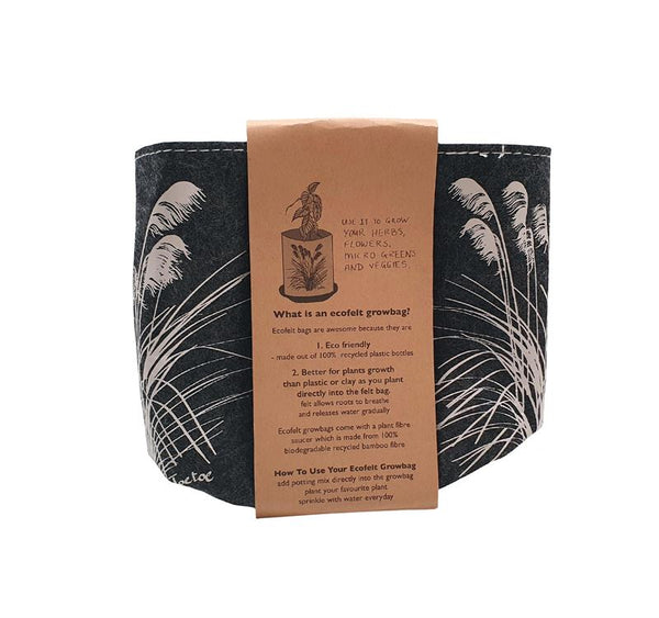 Toetoe On Dark Grey Ecofelt Grow Bag