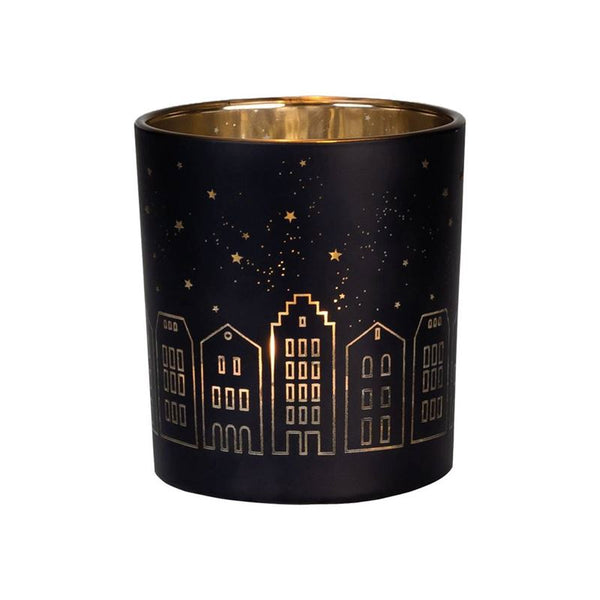 Black Tealight Vase with City Scape Figurine Rder Small
