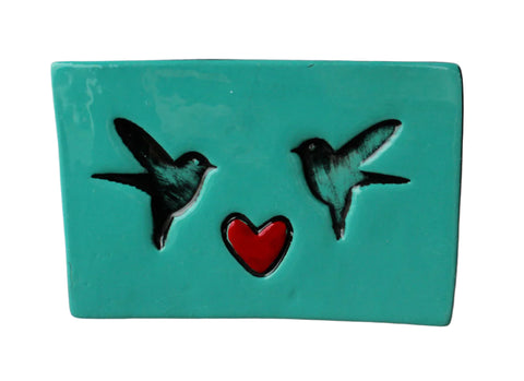 Teal Birds Ceramic Tile Wall Art M Ceramics