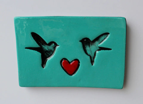 Teal Birds Ceramic Tile