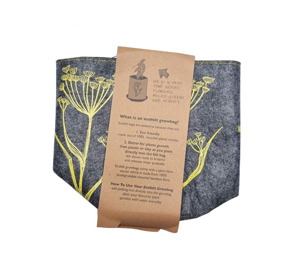 Fennel Yellow On Grey Ecofelt Grow Bag