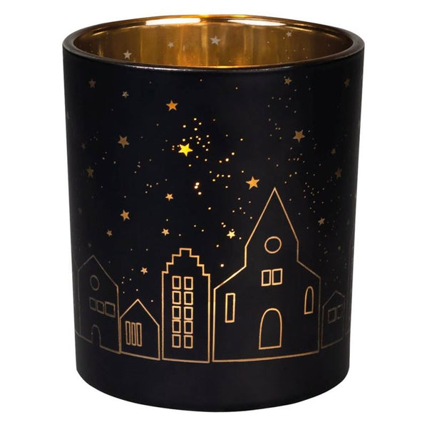 Black Tealight Vase with City Scape Figurine Rder Large