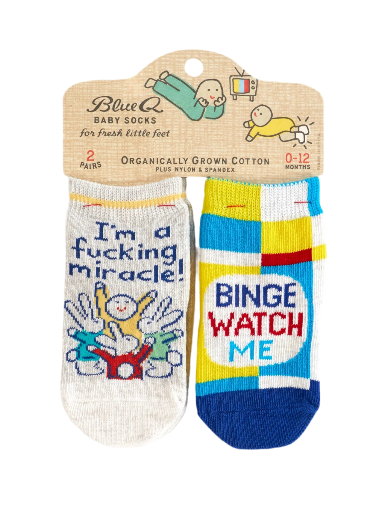 I'm A Fucking Miracle!/ Binge Watch Me Baby Socks Socks BlueQ