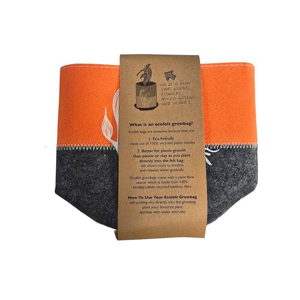 Harakeke Flower on Orange Ecofelt Grow Bag