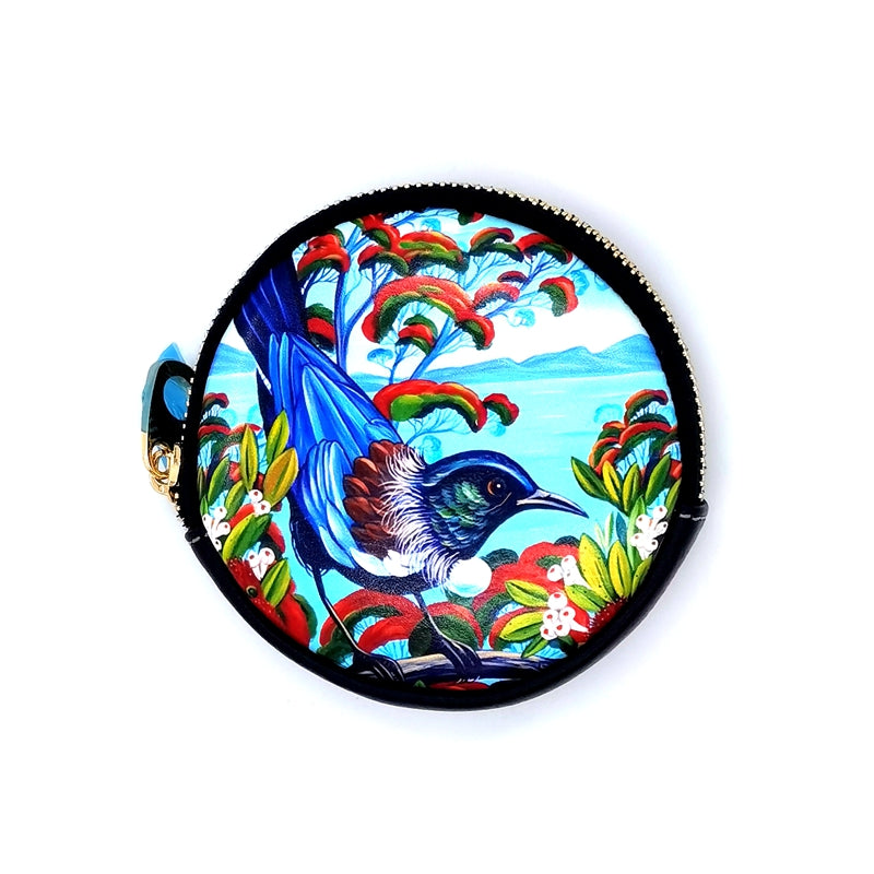 Leather Coin Purse - Tui Pohutakawa wallet AM Trading