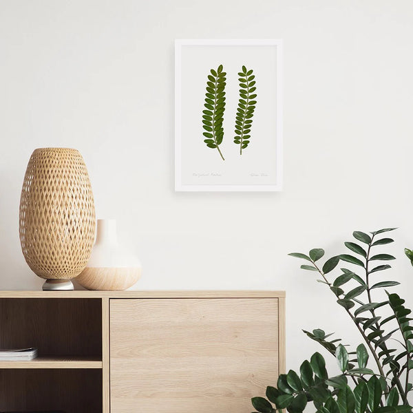 Flora Kowhai Leaves A3 Print Art Print 100% NZ Framed White