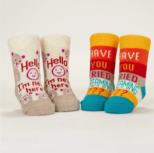 Hello I'm New Here/ Have You Ever Tried Screaming??? Baby Socks Socks BlueQ