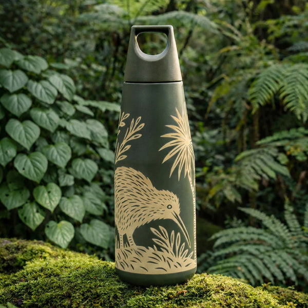 Drink Bottle - Woodcut Kiwi