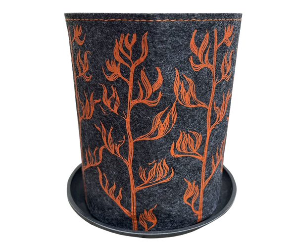 Harakeke Orange On Grey Ecofelt Grow Bag