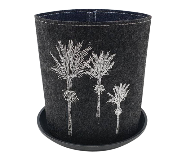 Nikau White on Dark Grey Ecofelt Grow Bag
