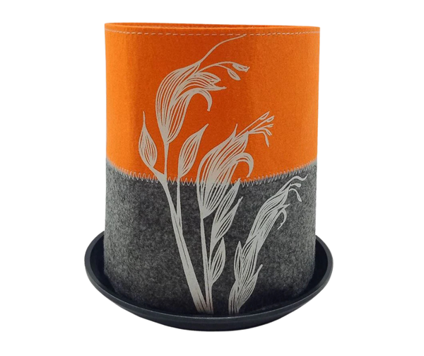 Harakeke Flower on Orange Ecofelt Grow Bag