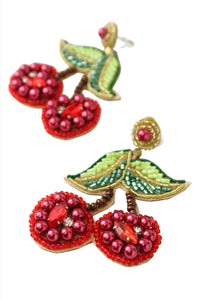 Red Cherry Beaded Earrings Earrings My Doris