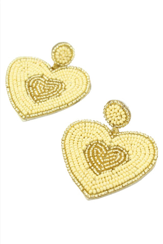 Gold & Cream Heart Drop Earrings