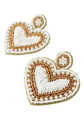 White and Gold Heart Earrings