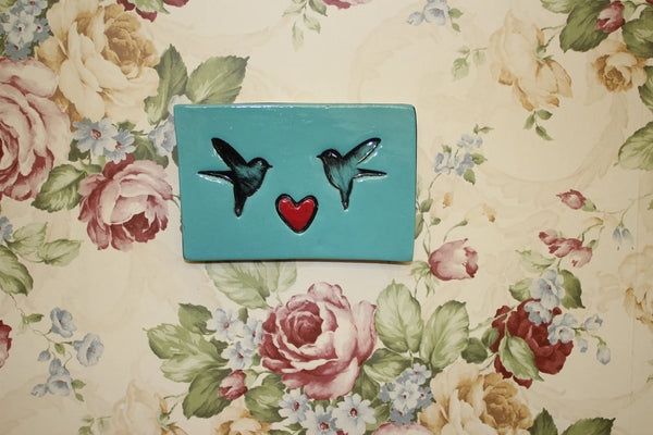Teal Birds Ceramic Tile Wall Art M Ceramics
