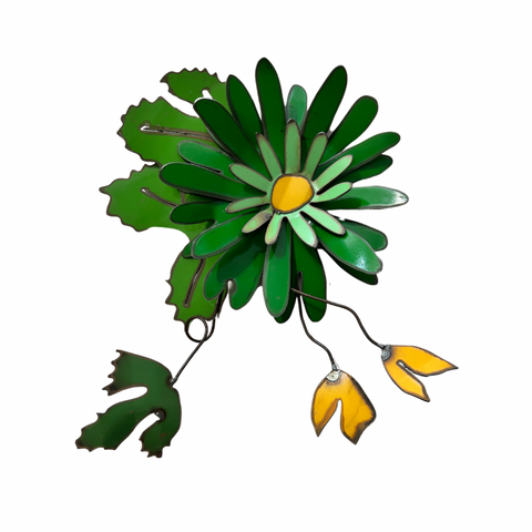 Metal Flower Corsage - Green Daisy