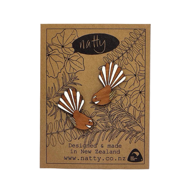 Fantail Rimu Stud Earrings Earrings Natty
