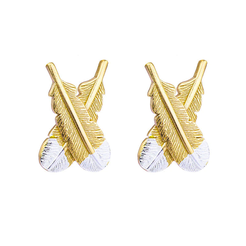 Huia Crossed Feather – Earrings Earrings Little Taonga Gold Silver Tip