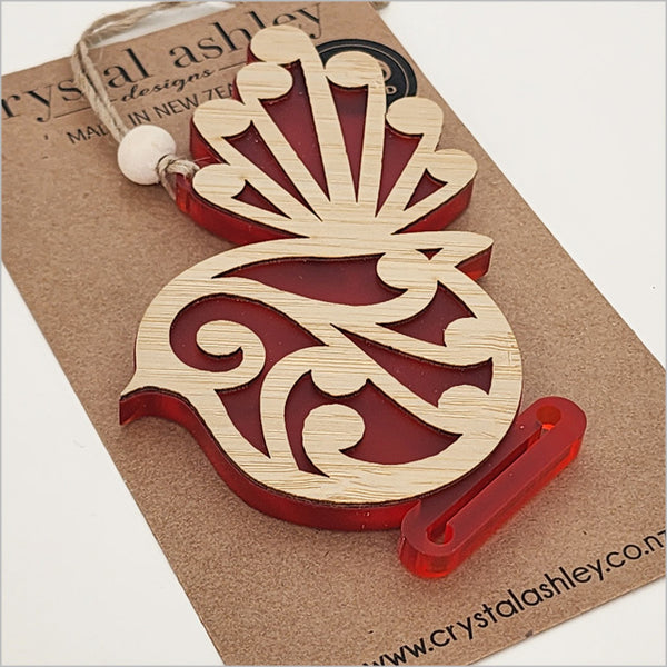 Hanging Ornament - Koru Fantail Hanging Ornament Crystal Ashley Red