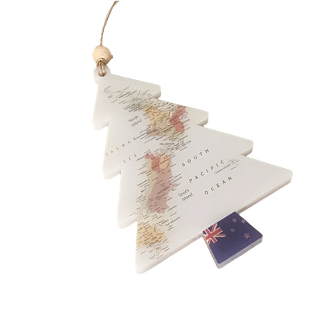 Hanging Ornament - Vintage NZ Map Tree Hanging Ornament Crystal Ashley