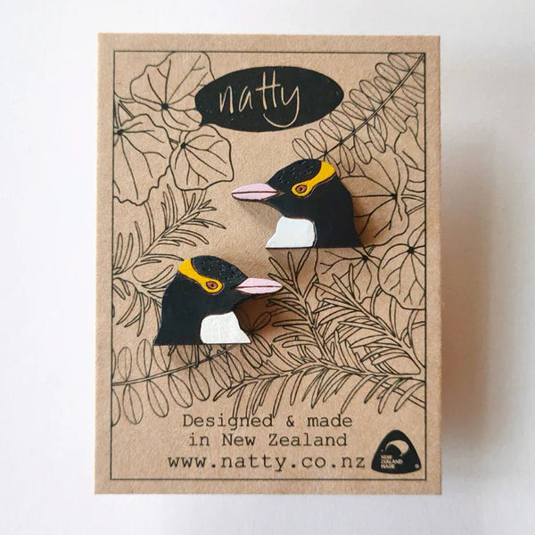Hoiho Head Rimu Stud Earrings