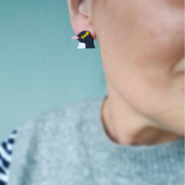 Hoiho Head Rimu Stud Earrings