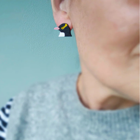 Hoiho Head Rimu Stud Earrings