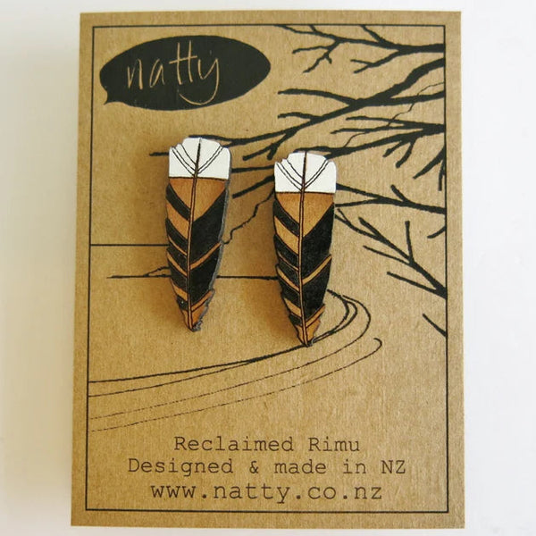 Huia Feather Rimu Stud Earrings