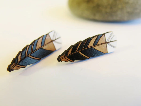 Huia Feather Rimu Stud Earrings