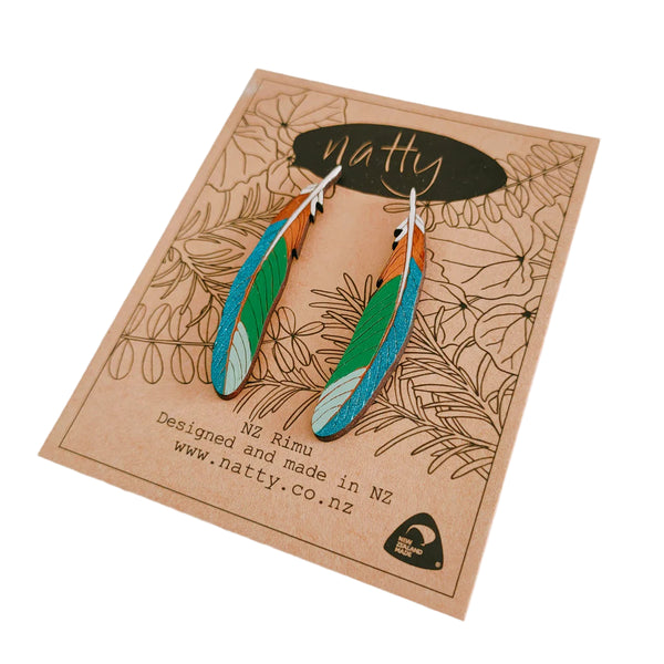 Tui Feather Rimu Earrings Earrings Natty