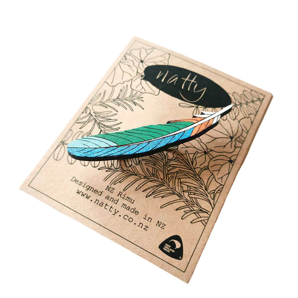 Tui Feather Rimu Brooch Brooch Natty