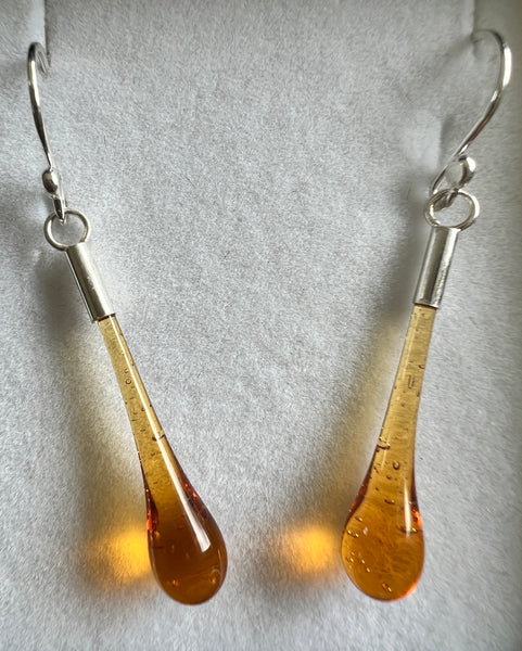 Ear Drop Glass Earrings - Amber