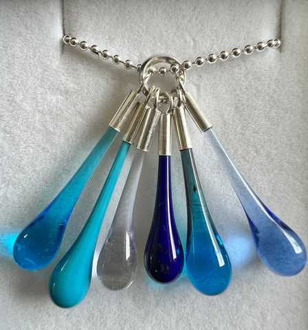 Droplet Cluster Glass Necklace - Blue