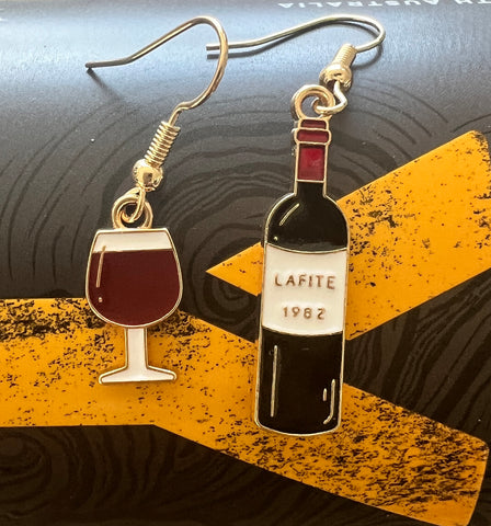 Red Wine and Glass Earrings